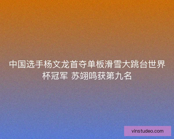 中国选手杨文龙首夺单板滑雪大跳台世界杯冠军 苏翊鸣获第九名